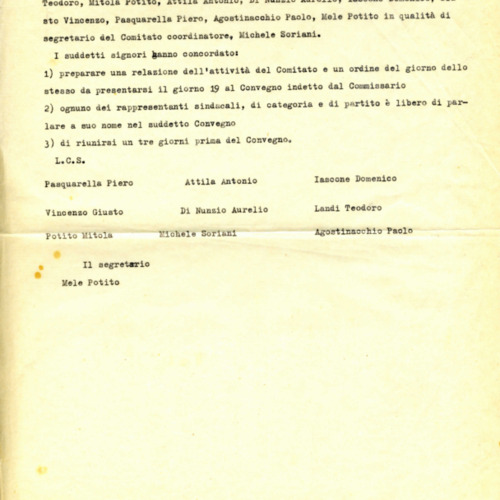 Verbale di seduta del consiglio del Comitato di Ascoli Satriano del 8 Aprile 1964